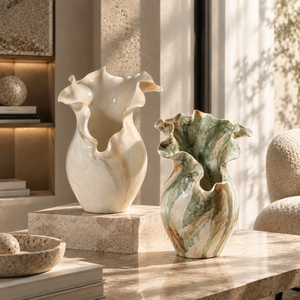 2 PIECE HANDMADE CERAMIC VASE SET