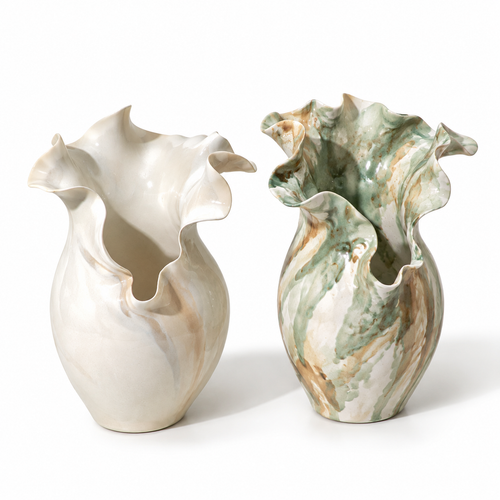 2 PIECE HANDMADE CERAMIC VASE SET