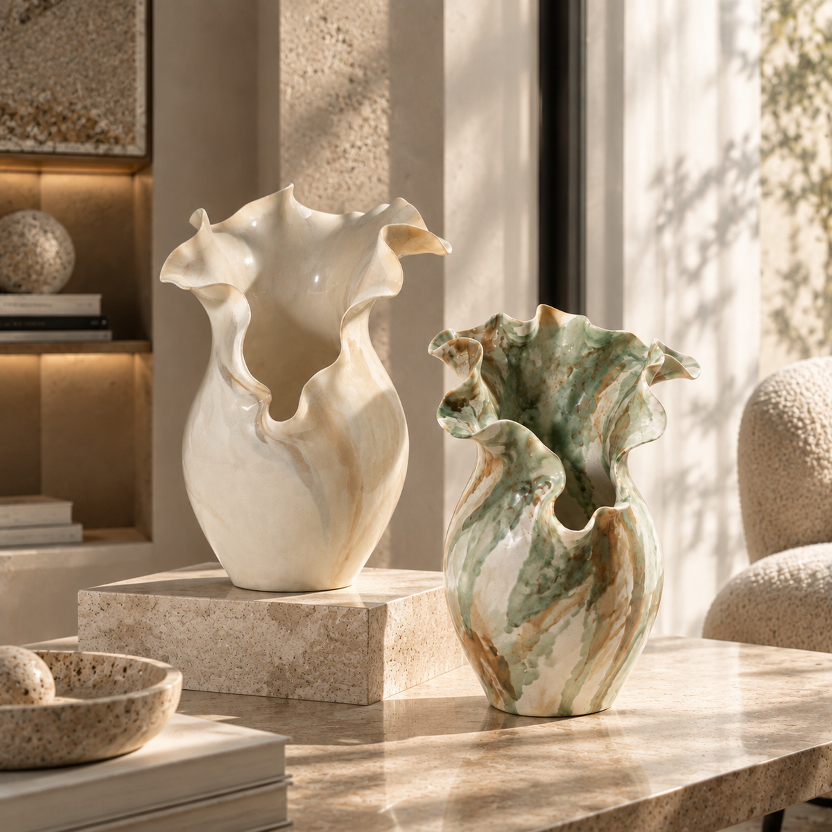 2 PIECE HANDMADE CERAMIC VASE SET