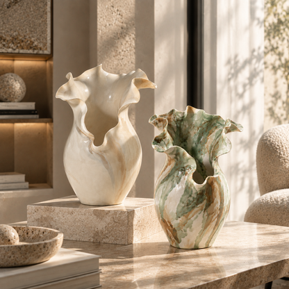 2 PIECE HANDMADE CERAMIC VASE SET