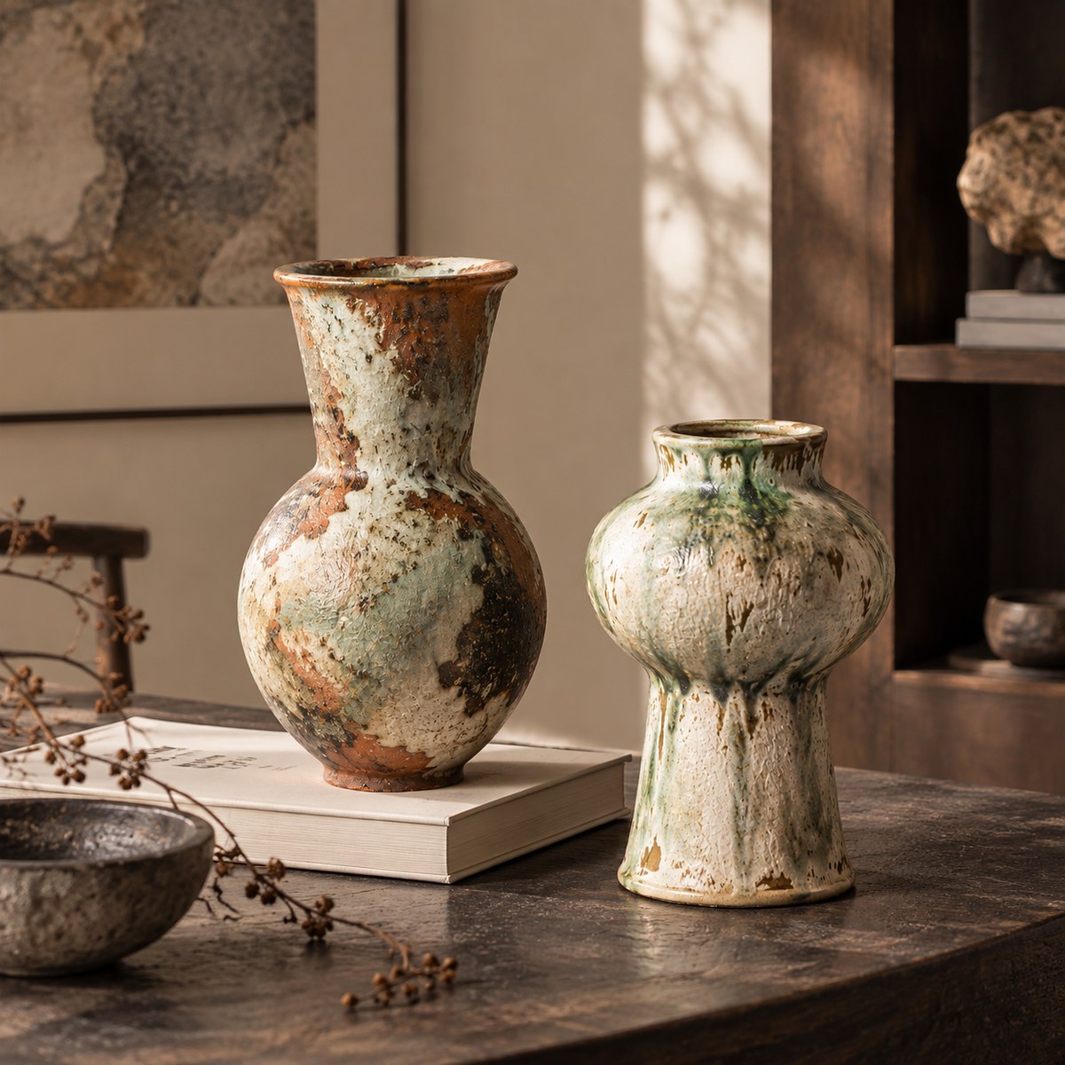 2-PIECE CERAMIC DECORATIVE VASE SET